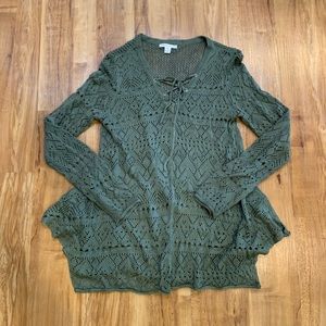 green fairy eyelet knit top